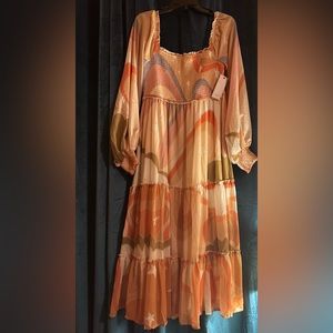 Red Dress Boutique Inspiring Touch Apricot Multi Print Midi/Maxi Dress Size L
